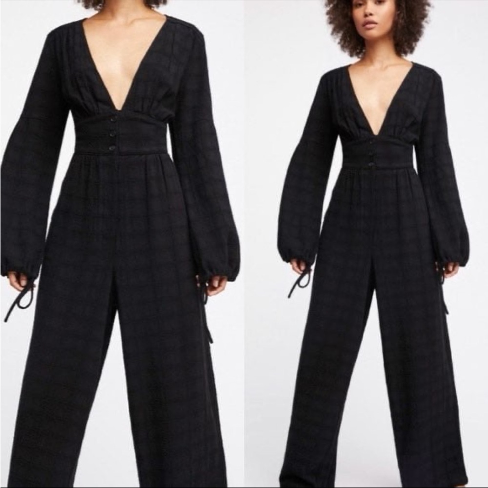Free people true lovin black linen jumpsuit
